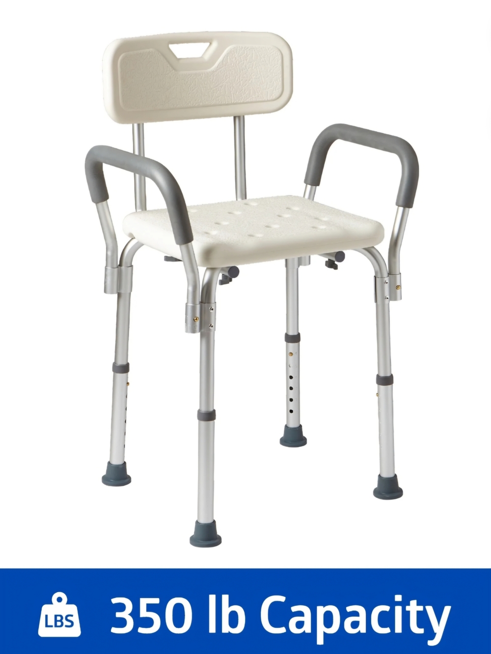 Adjustable White Shower Chair with Backrest - Home Bath